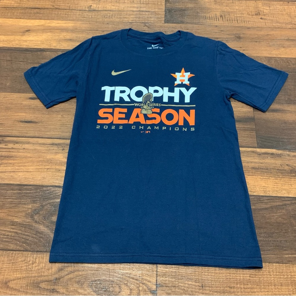 Nike Houston Astros 2022 World Series Shirt Trophy Season Champs Youth M 10/12